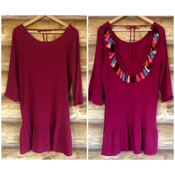 Xhilaration tassel trim open tie back scoop neck tunic top size large - Picture 2 of 16